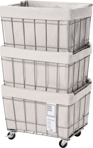 スタッキングバスケット3段 キャスター付き ライトグレー