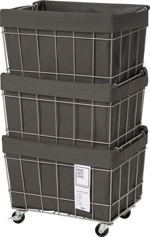 スタッキングバスケット3段 キャスター付き ダークグレー