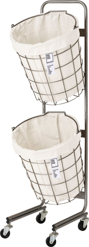 ランドリーバスケット キャスター付き 2段 ラウンド 25L×2 ホワイト