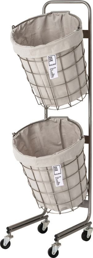 ランドリーバスケット キャスター付き 2段 ラウンド 25L×2 ライトグレー