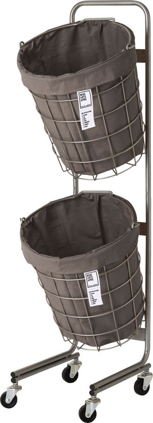 ランドリーバスケット キャスター付き 2段 ラウンド 25L×2 ダークグレー