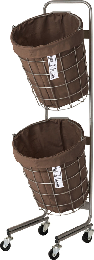 ランドリーバスケット キャスター付き 2段 ラウンド 25L×2 ブラウン