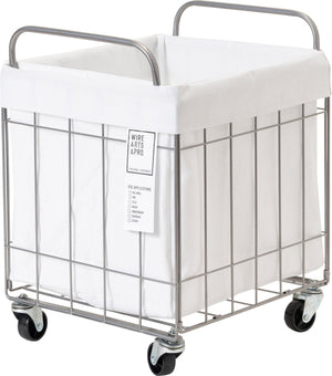 折りたたみ可能ランドリーバスケット/ワイド キャスター付き 40L ホワイト