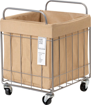 折りたたみ可能ランドリーバスケット/ワイド キャスター付き 40L ベージュ