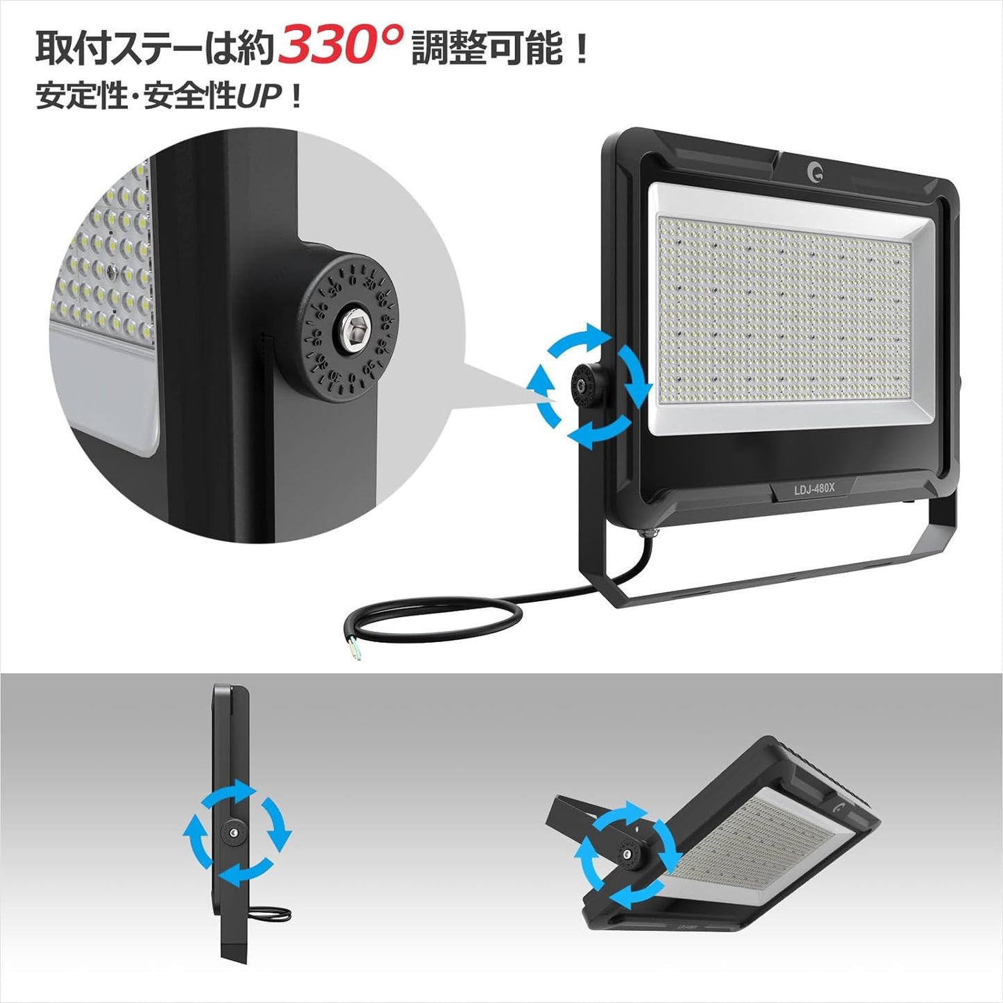 LED投光器 480W 72000LM 高効率 長距離照射 挟角 30°