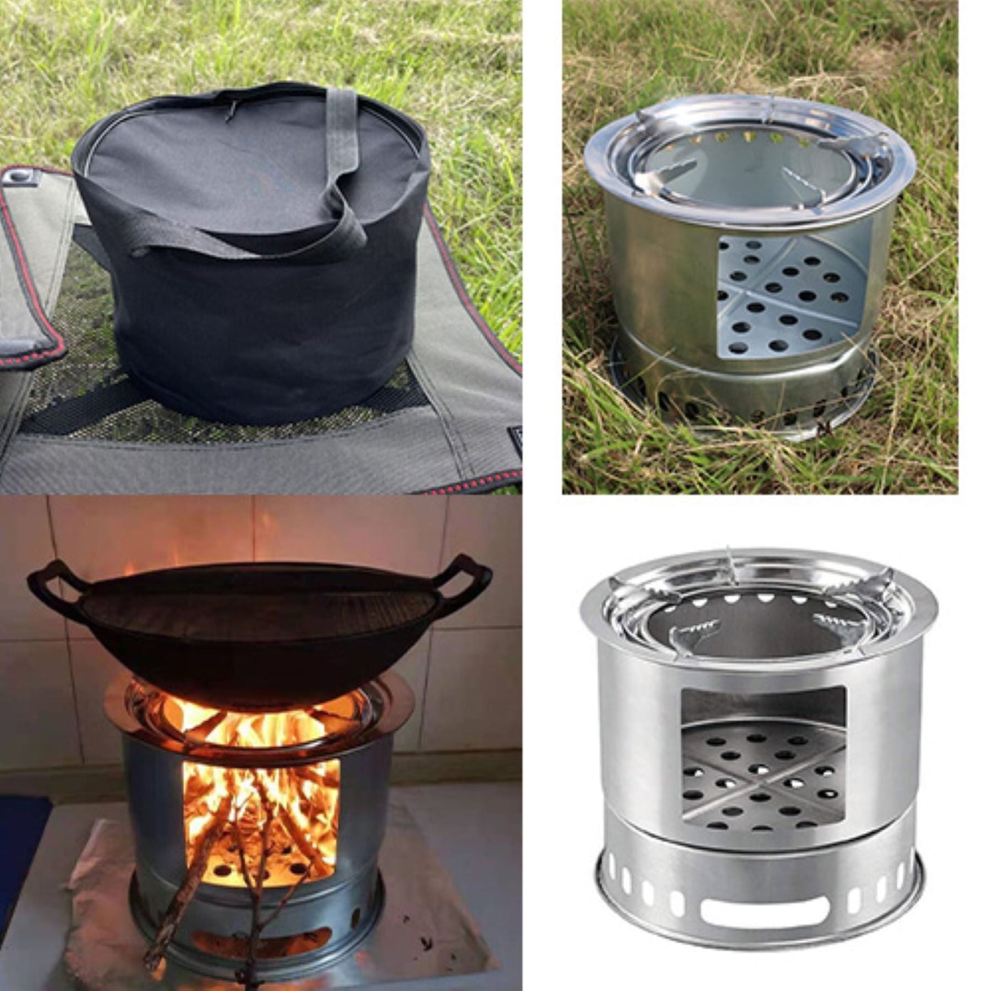 ウッドストーブ 大型直径30cm 五徳付 収納バッグ付 焚き火台 キャンプ