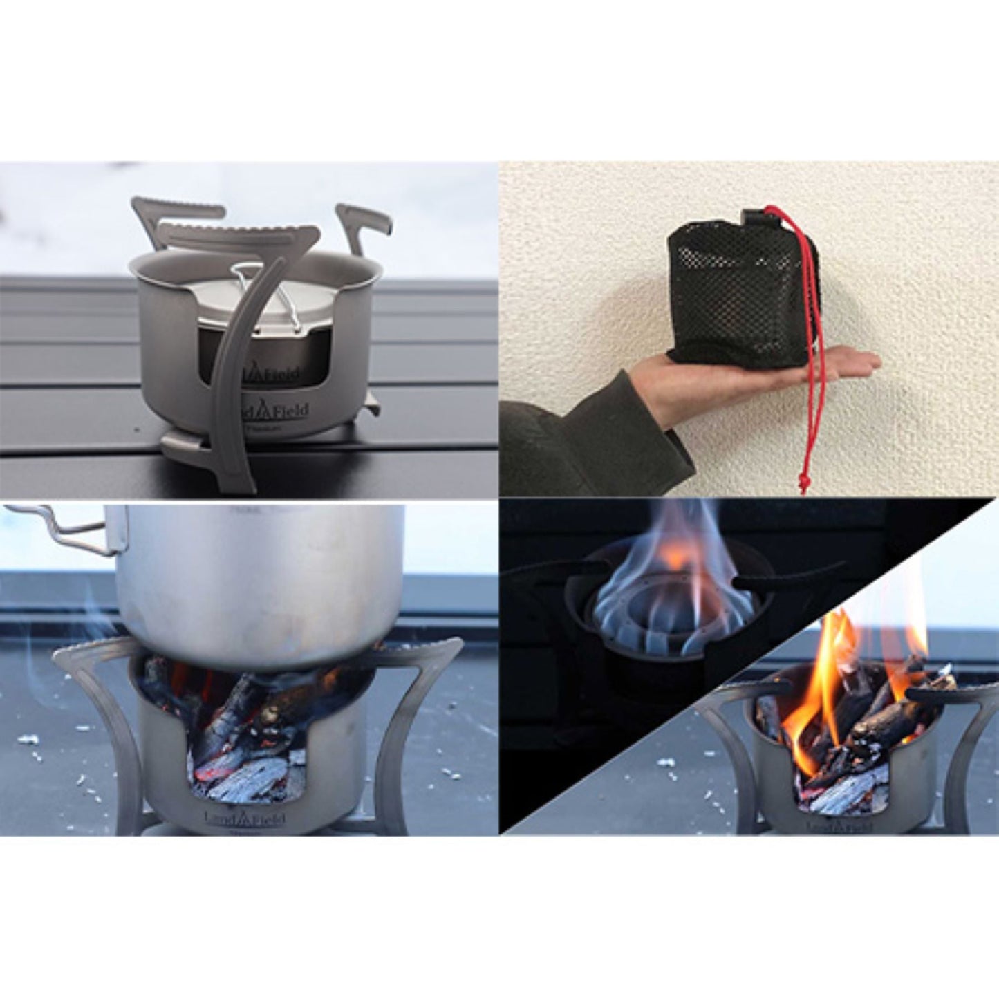 木材&アルコールハイブリッドストーブ 小型 113g超軽量 五徳付 収納袋付