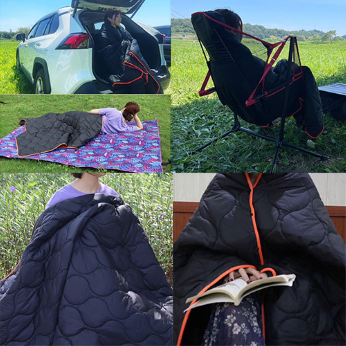 アウトドアブランケット 大判200×140cm 洗える ひざ掛け ボタン付き