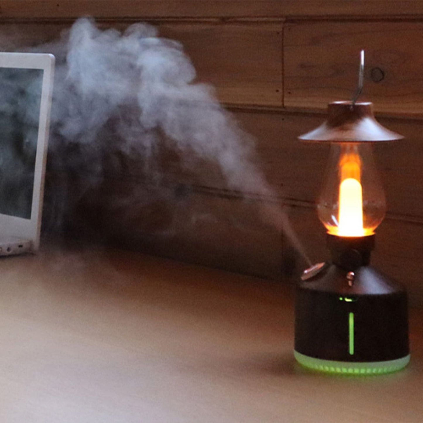 ランタン型アロマディフューザー 加湿器 USB充電 無段階調光 木目調 おしゃれ