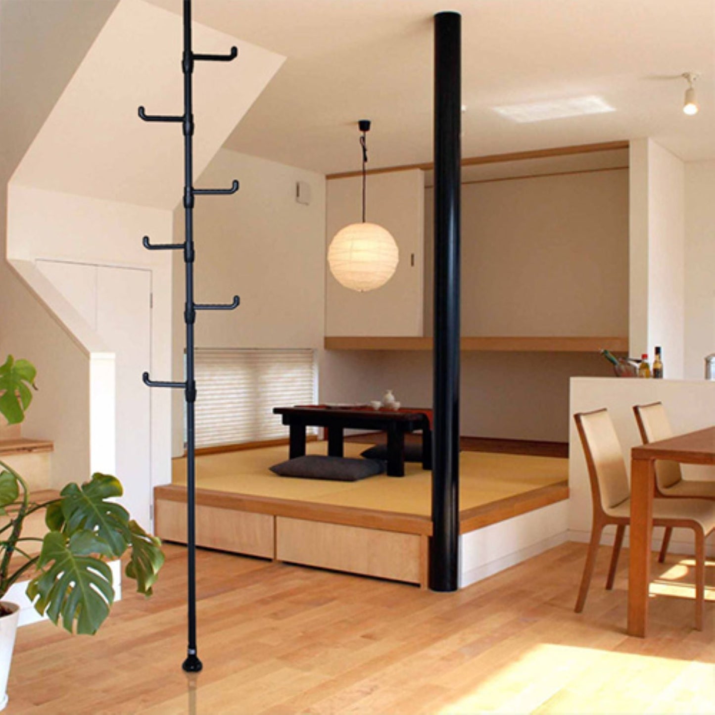 つっぱり棒ハンガー&フック 165~295cm超伸縮 可動フック 頑丈 ホワイト