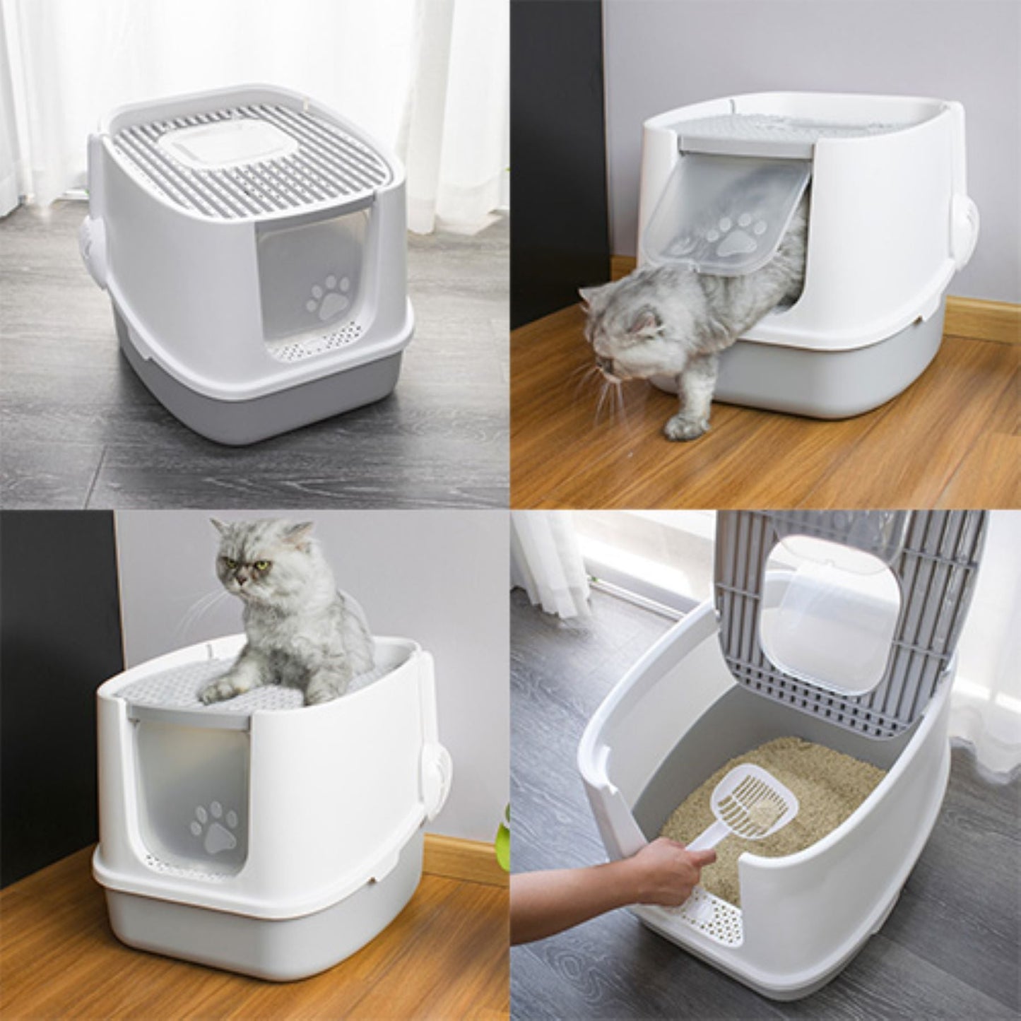 2ドア猫トイレ ふた付 大きめ 飛び散り防止 臭い対策 スコップ付 掃除簡単