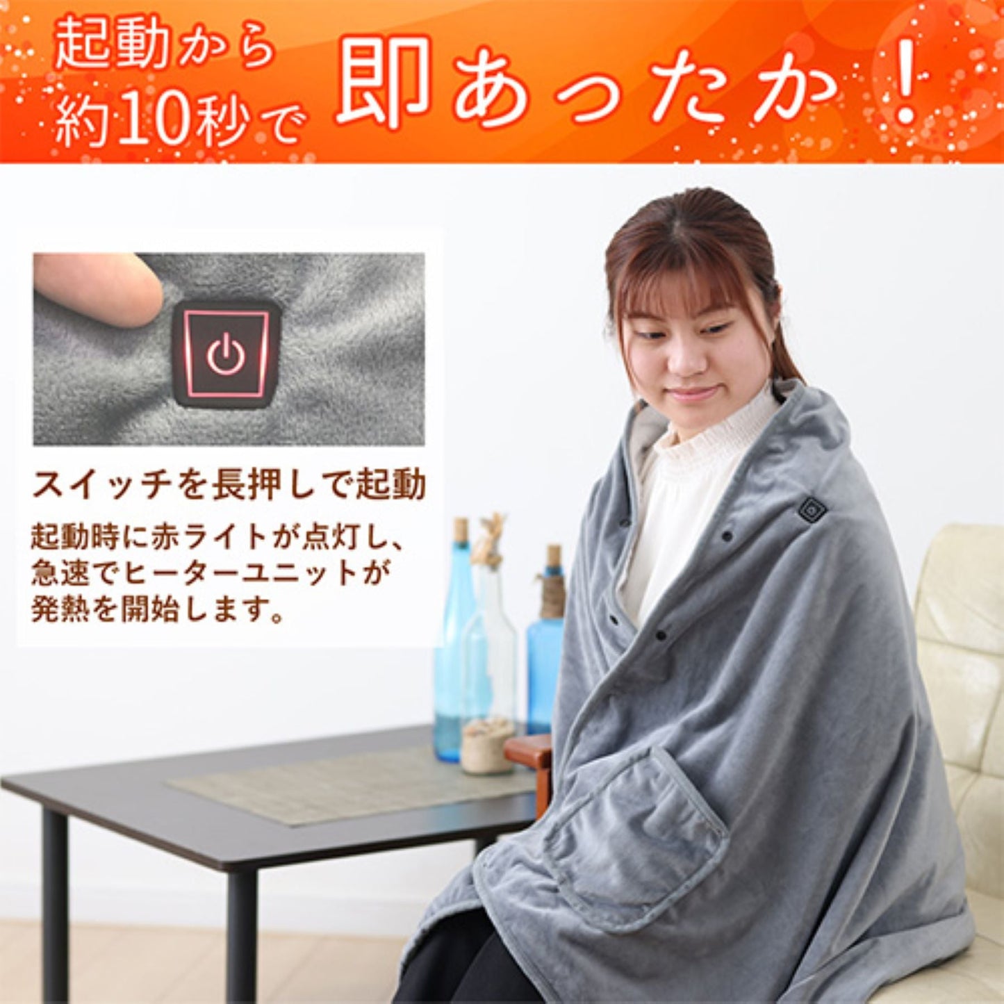 電気ひざ掛け毛布 羽織れる 3段調温 タイマー付 USB対応 洗える GY