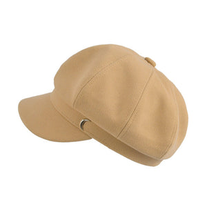 キャスケット レディース 秋冬 帽子 ワンポイント付 韓国風 サイズ調節可 BE