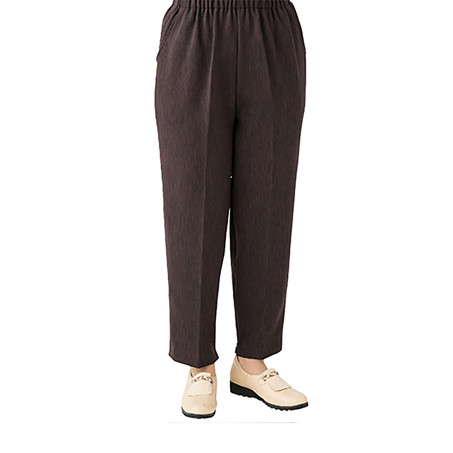 裾ファスナーパンツ 診察湿布貼り 保温素材 秋冬 婦人 股下55cm BR M