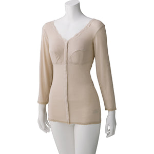 ソフトカップ付8分袖ホックシャツ 肌着 綿100% 脱着簡単 婦人用 BG L