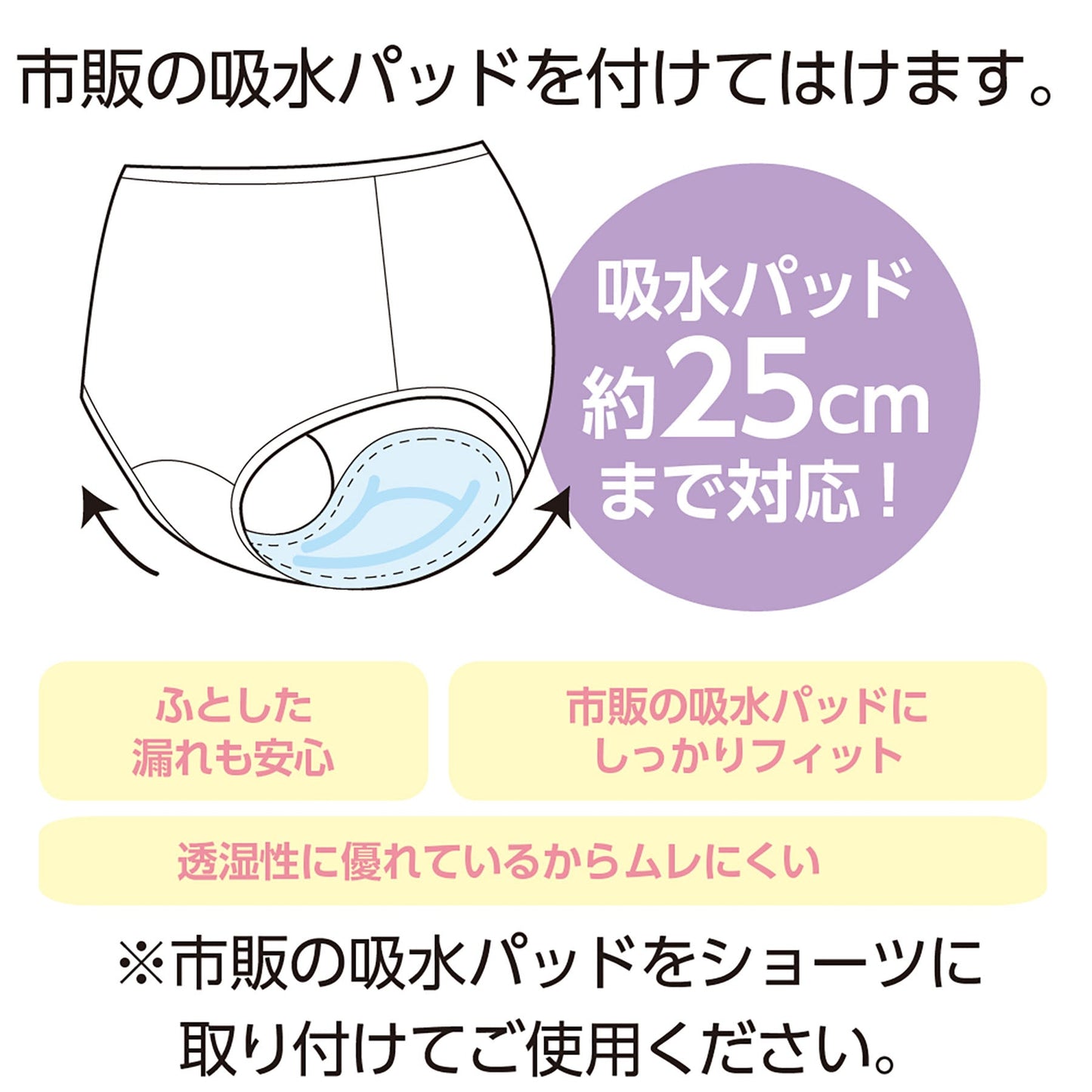 吸水パッド対応ショーツ 最大25cm 尿漏れ対策 ムレにくい BG L