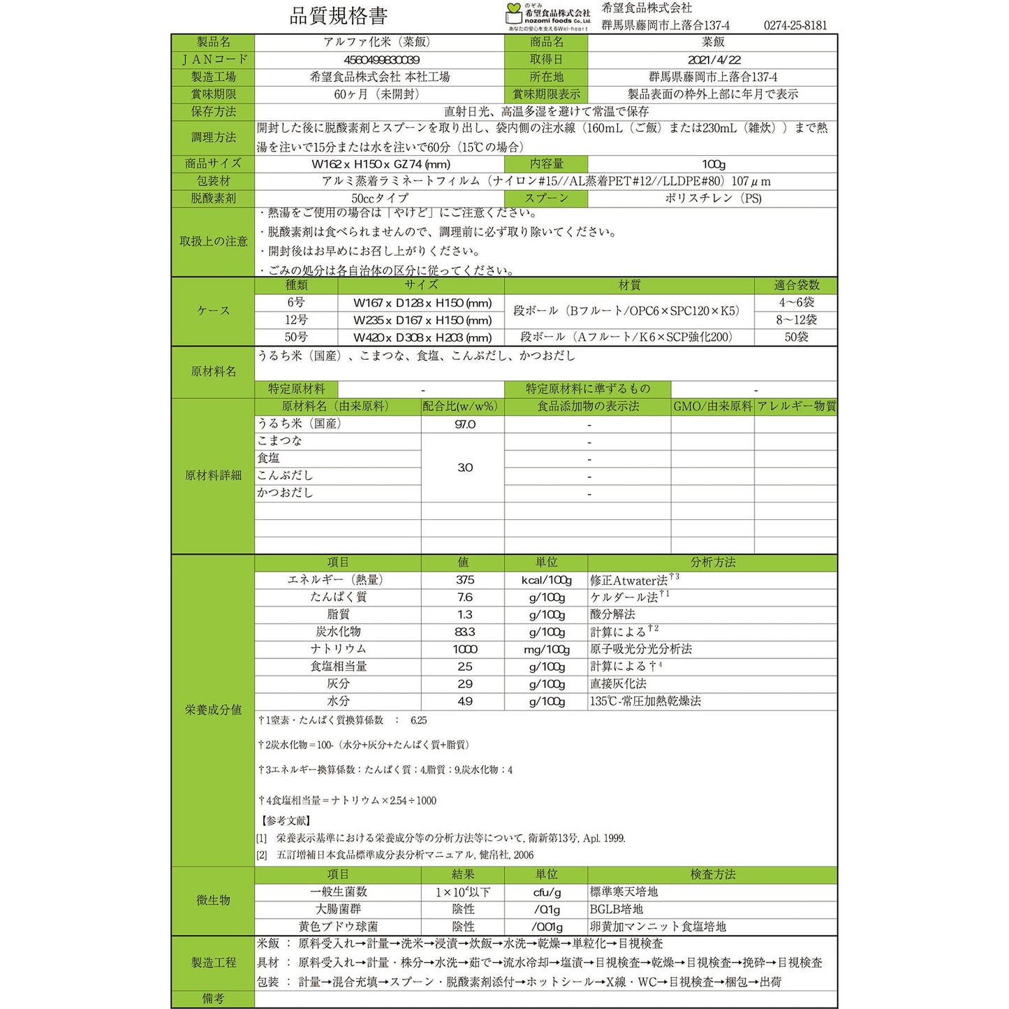 希望食品 菜飯 50袋入