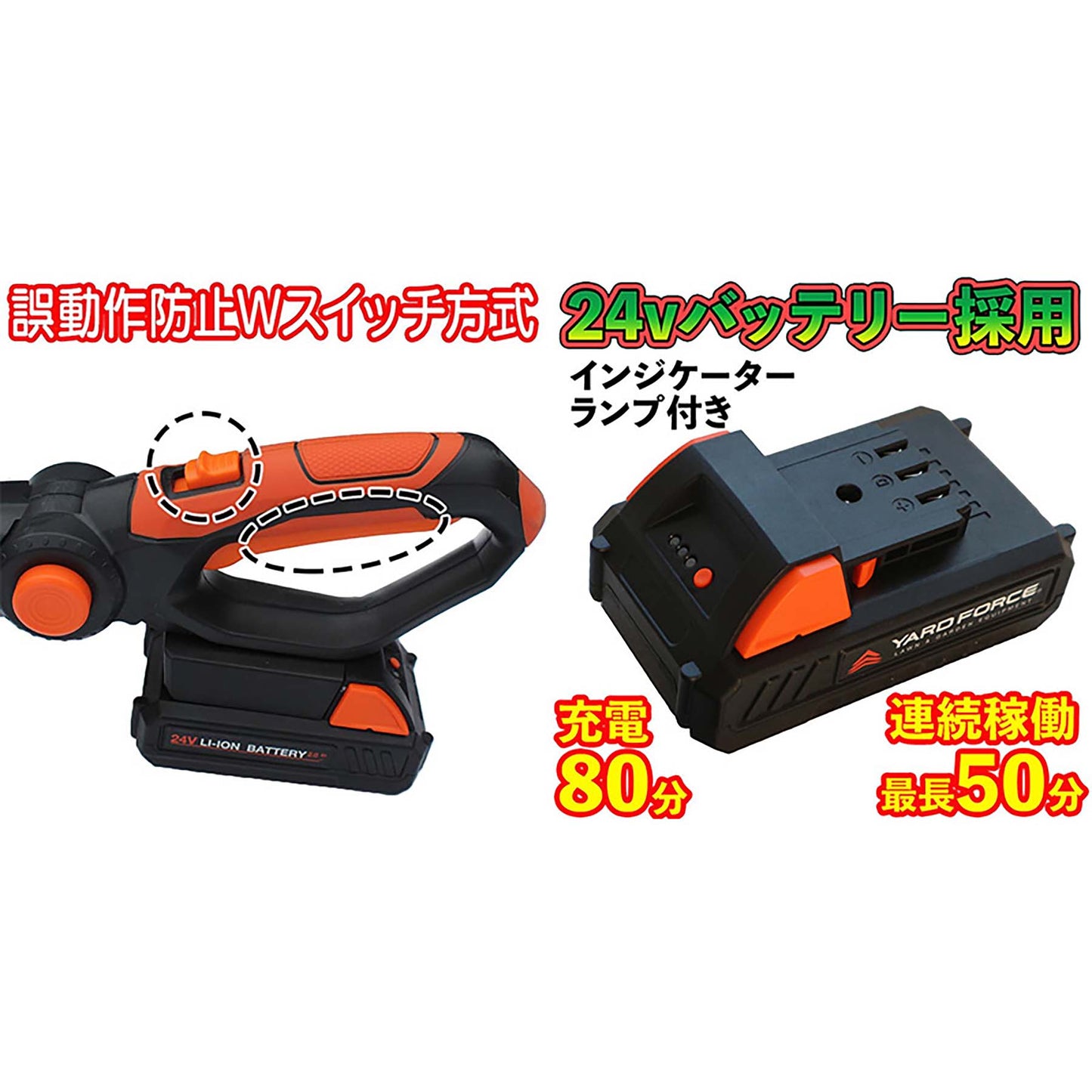 YARDFORCE 24Vコードレス耕運機プロ 家庭用 家庭菜園 畑作業