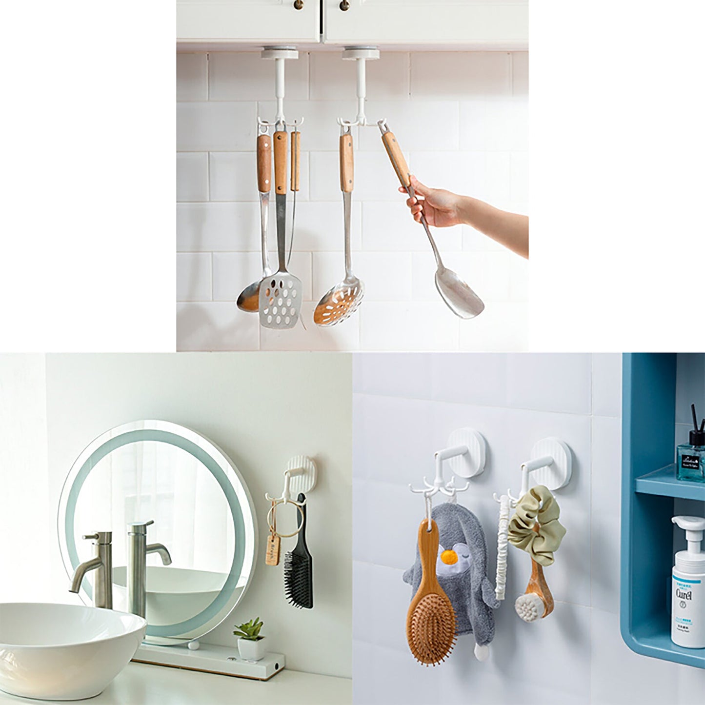 吸盤式 強力粘着キッチンツールフック 360°回転可能 耐荷重3kg フック6個