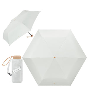 折りたたみミニ日傘 5段折り 超軽量 完全遮光 晴雨兼用 アイボリーリボン
