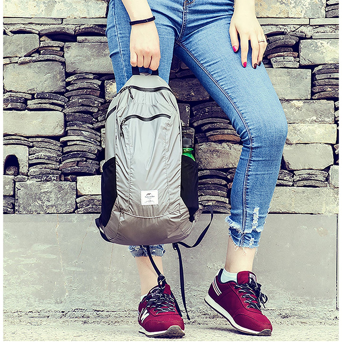 折り畳み撥水アウトドアバッグ グレー 軽量 コンパクト キャンプ 散歩 買い物 防災