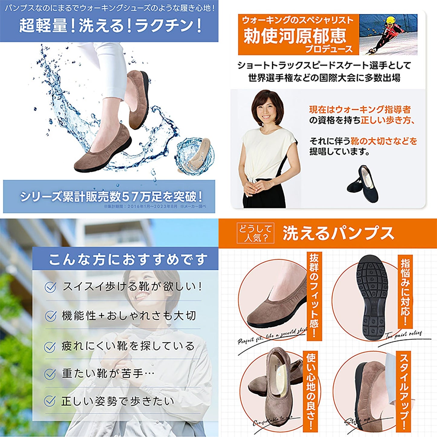 ラックラック 空飛ぶ洗えるパンプス 超軽量 撥水 丸洗いOK レッド 23cm