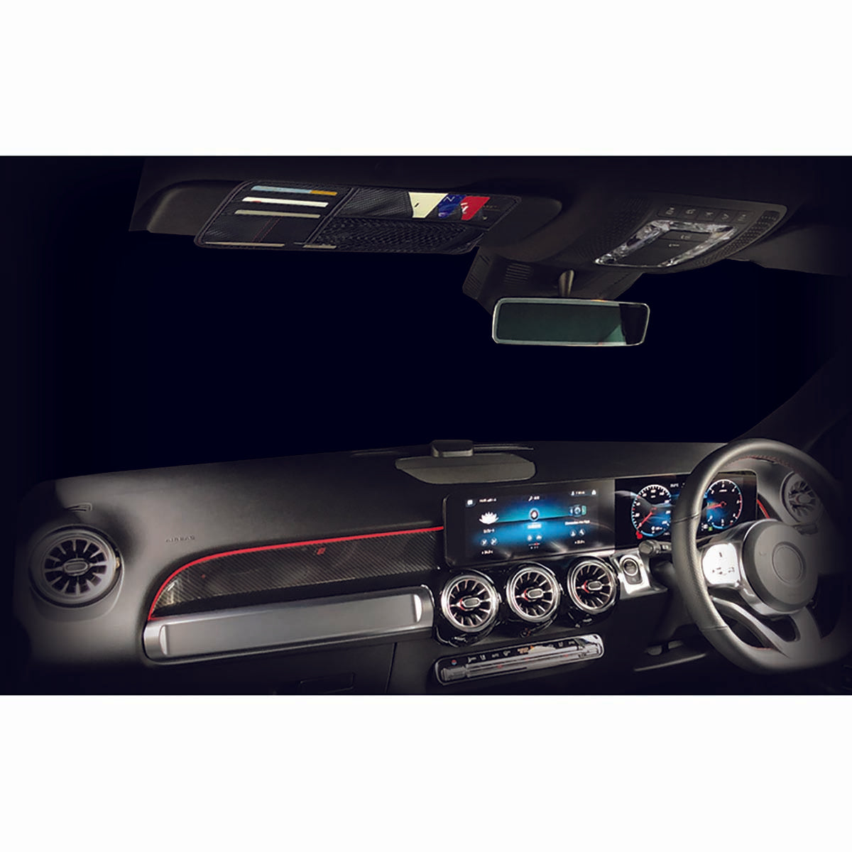 カー用品 上質空間 バイザーポケット カーボンRED