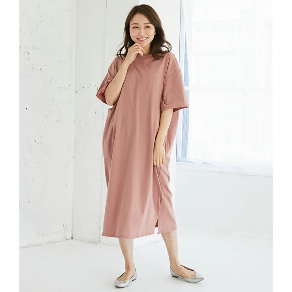 シンプルワンピース アプリコット