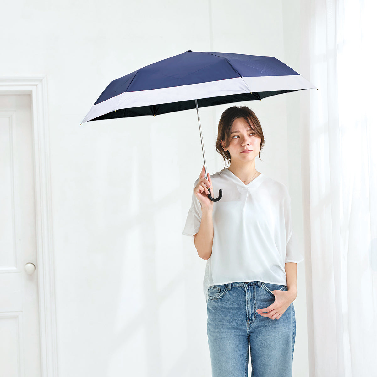 UVペールバイカラー折 晴雨兼用折りたたみ傘 パウダーピンク