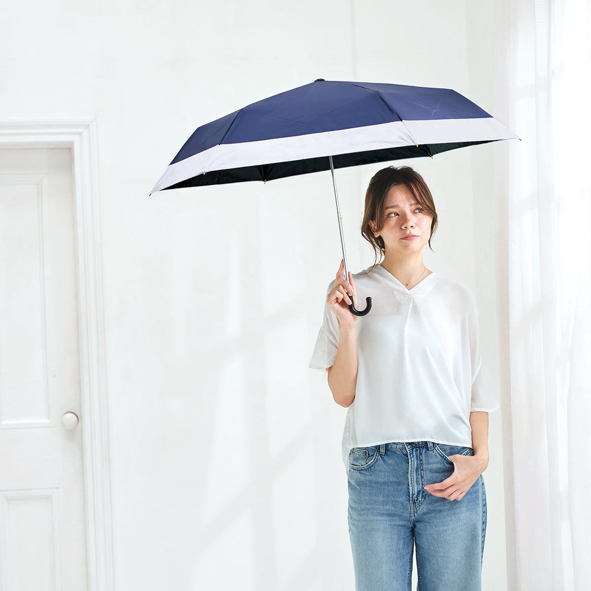 UVペールバイカラー折 晴雨兼用折りたたみ傘 ペールグレー