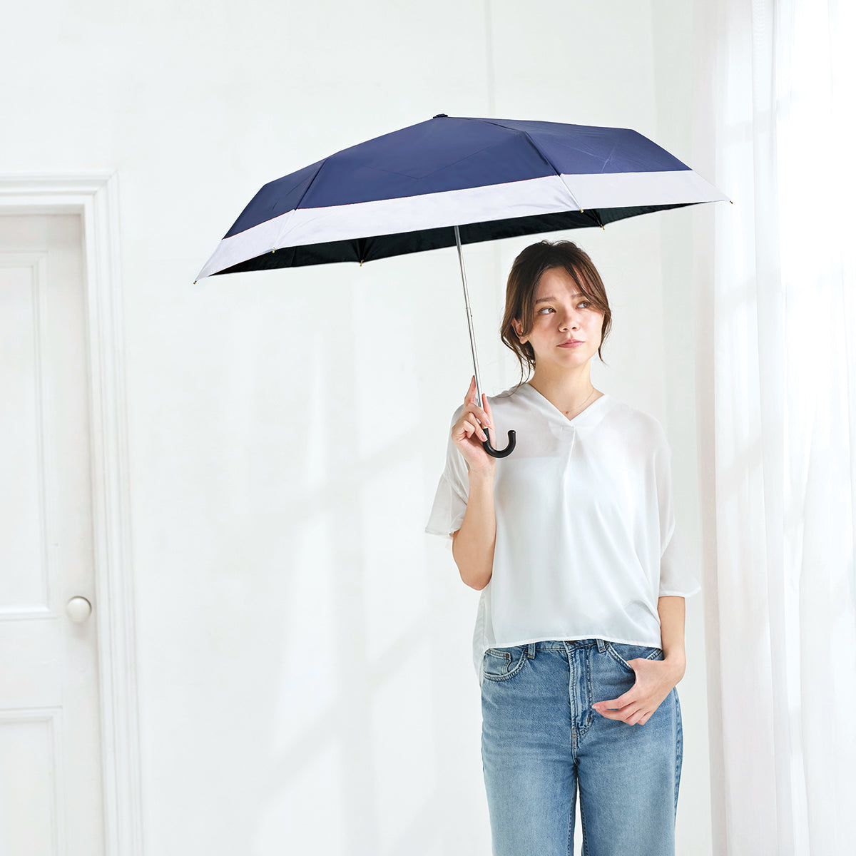 UVペールバイカラー折 晴雨兼用折りたたみ傘 ネイビー