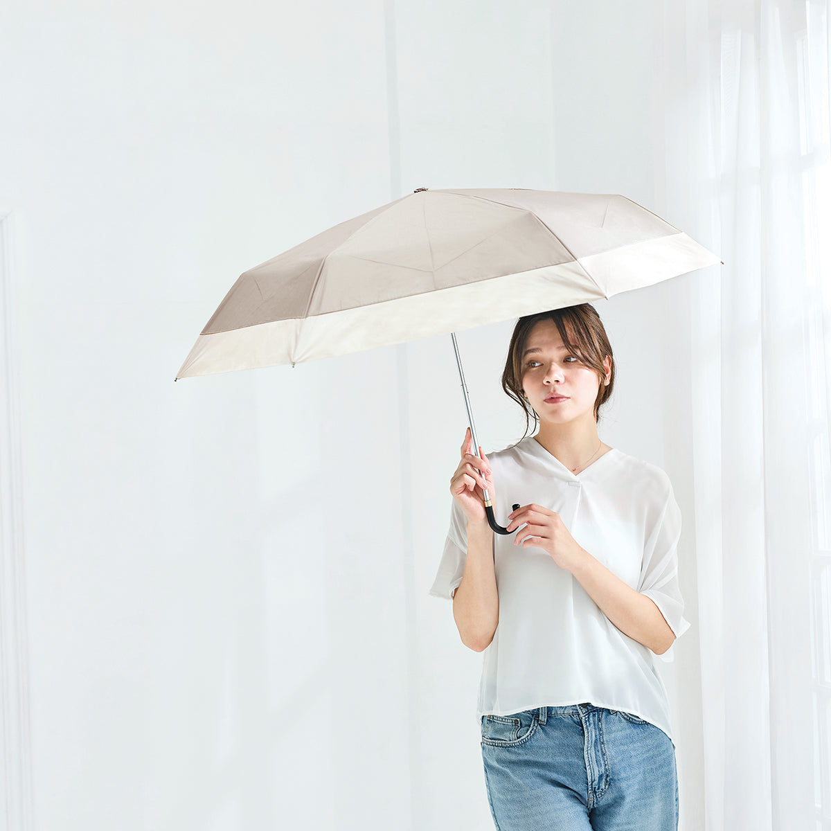 UVペールバイカラー折 晴雨兼用折りたたみ傘 アッシュグレー