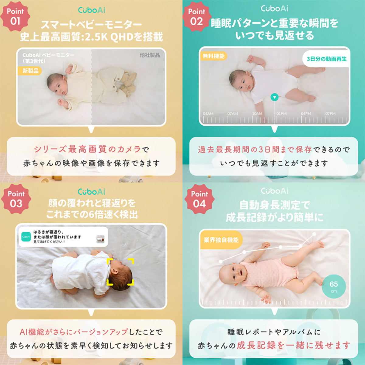 Cuboai 第3世代 ベビーモニター 見守りカメラ