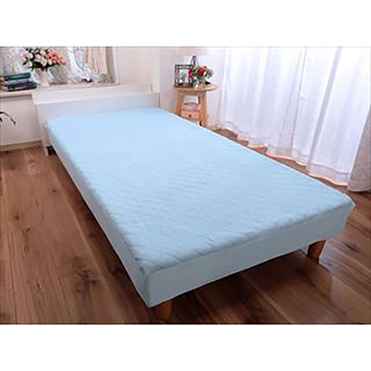 パッド一体型タオル素材ボックスシーツ ブルー シングル