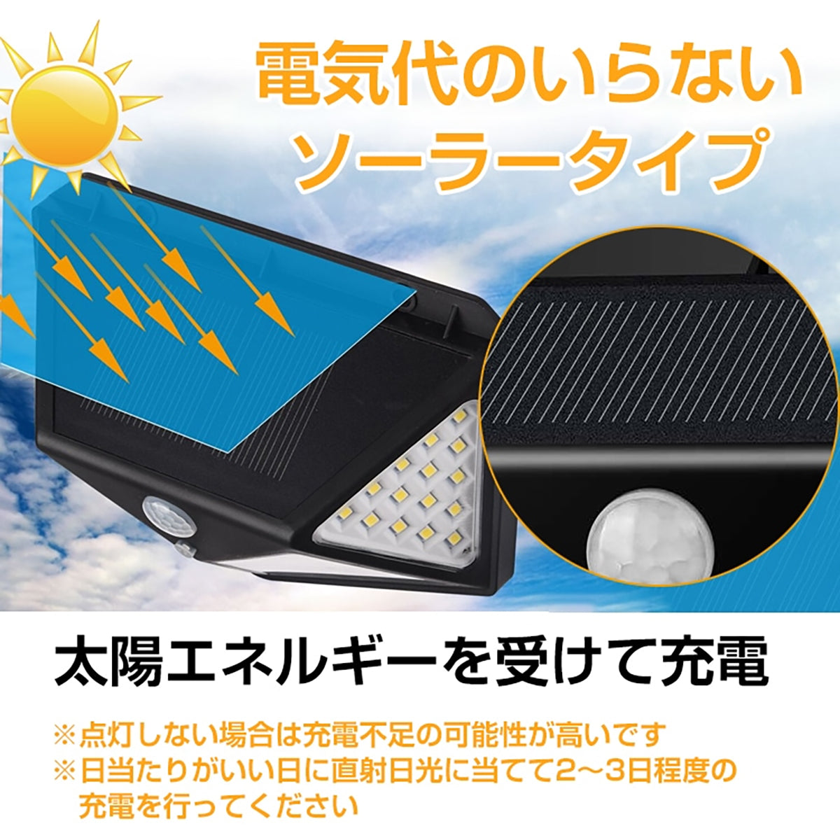 ソーラーセンサーライト 防犯対策 4面発光 2個入り