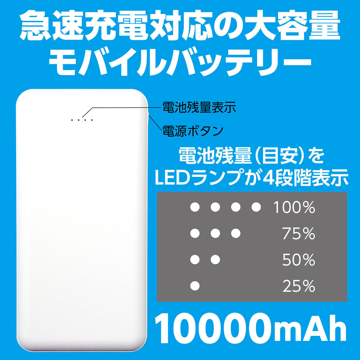 モバイルバッテリー10000mAh 140×70×15mm