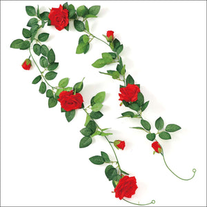 フェイクグリーン ガーランド バラ 赤