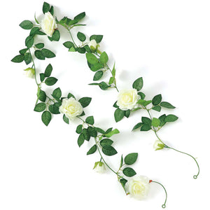 フェイクグリーン ガーランド バラ 白