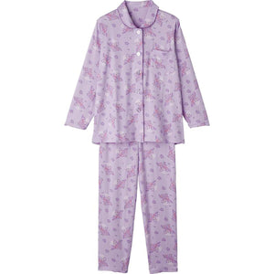 大きめボタンのびのびストレッチパジャマ パープル S/M/L/LL/3L/4L
