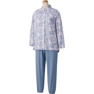 大きめボタンのびのびストレッチパジャマ パープル S/M/L/LL/3L/4L