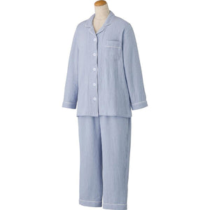 大きめボタン2重ガーゼパジャマ サックス M/L/LL