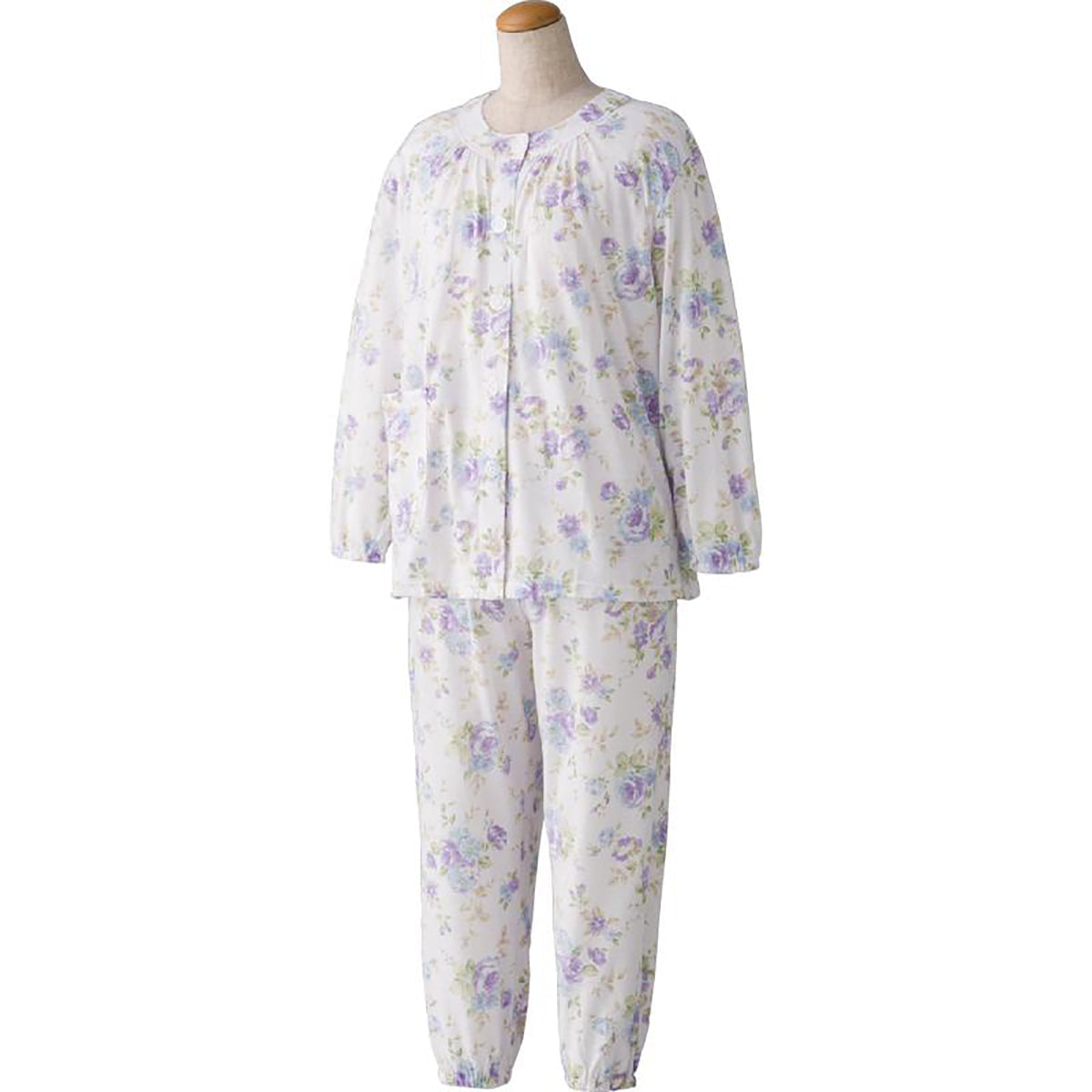 大きめボタン天竺プチサイズパジャマ パープル S/M/L/LL(P)