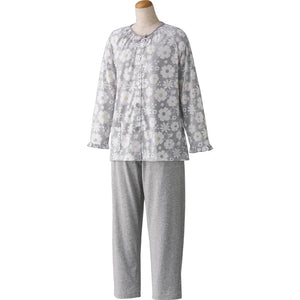 天竺花柄大きめボタンパジャマ グレー M/L/LL