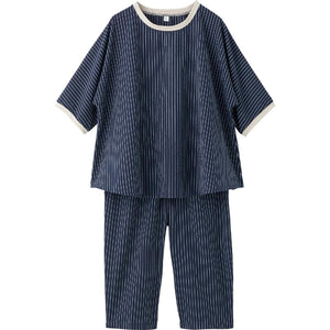 サッカービッグシルエット7分袖7分丈パジャマ ネイビー M/L/LL