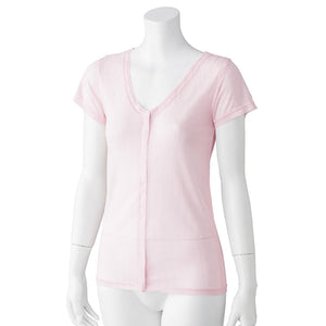 シルク混前開き3分袖ホックインナー ピンク M/L/LL