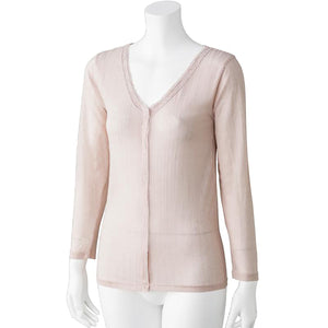 シルク混前開き8分袖ホックインナー モカ M/L/LL