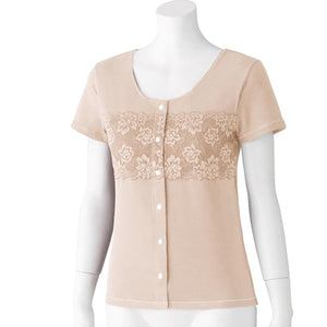 カップ付レース半袖ホックインナー ベージュ M/L/LL