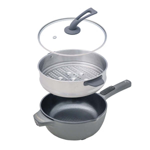 多機能片手電気鍋 4L 蒸し器付き ダークグレー