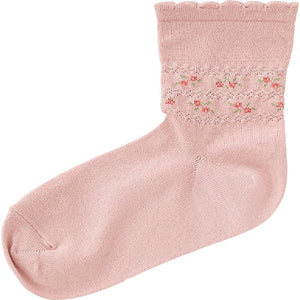 らくらくフィットクルーソックス(花柄) ピンク 22~24cm