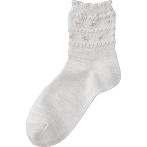 すべり止め付麻混ソックス(花柄) グレー 22~24cm